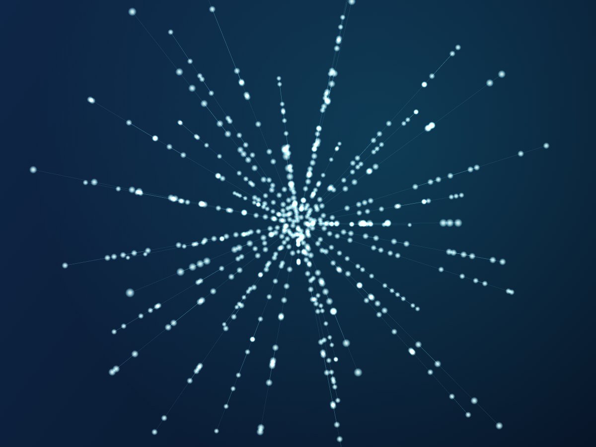 Expanding particle burst representing unfolding potential
